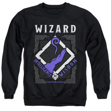 Black men's crewneck sweatshirt with Dungeons & Dragons Wizard graphic