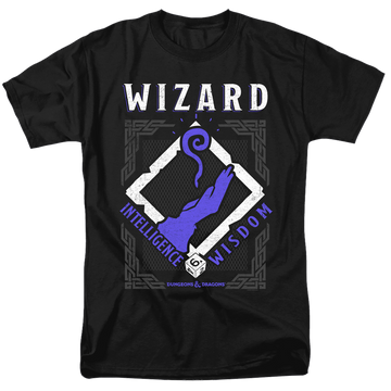 Black men's regular fit t-shirt with Dungeons & Dragons Wizard graphic