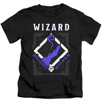 Black kid's t-shirt for ages 4 to 7 with Dungeons & Dragons Wizard graphic