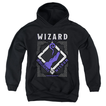 Black youth hoodie for ages 8 to 12 with Dungeons & Dragons Wizard graphic
