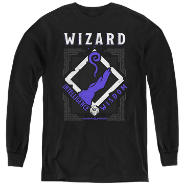 Black youth long sleeve t-shirt with Dungeons & Dragons Wizard graphic