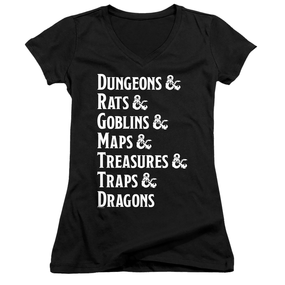 Dungeons & Dragons Dungeon List - Juniors V-Neck T-Shirt Juniors V-Neck T-Shirt Dungeons & Dragons   