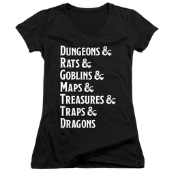 Dungeons & Dragons Dungeon List - Juniors V-Neck T-Shirt Juniors V-Neck T-Shirt Dungeons & Dragons   