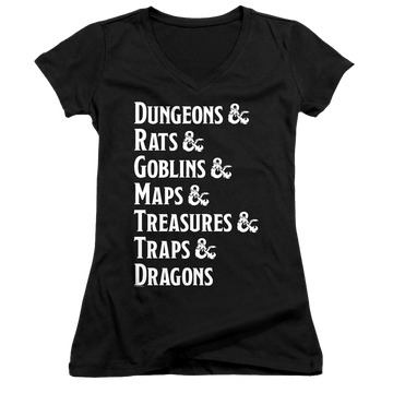 Dungeons & Dragons Dungeon List - Juniors V-Neck T-Shirt Juniors V-Neck T-Shirt Dungeons & Dragons   
