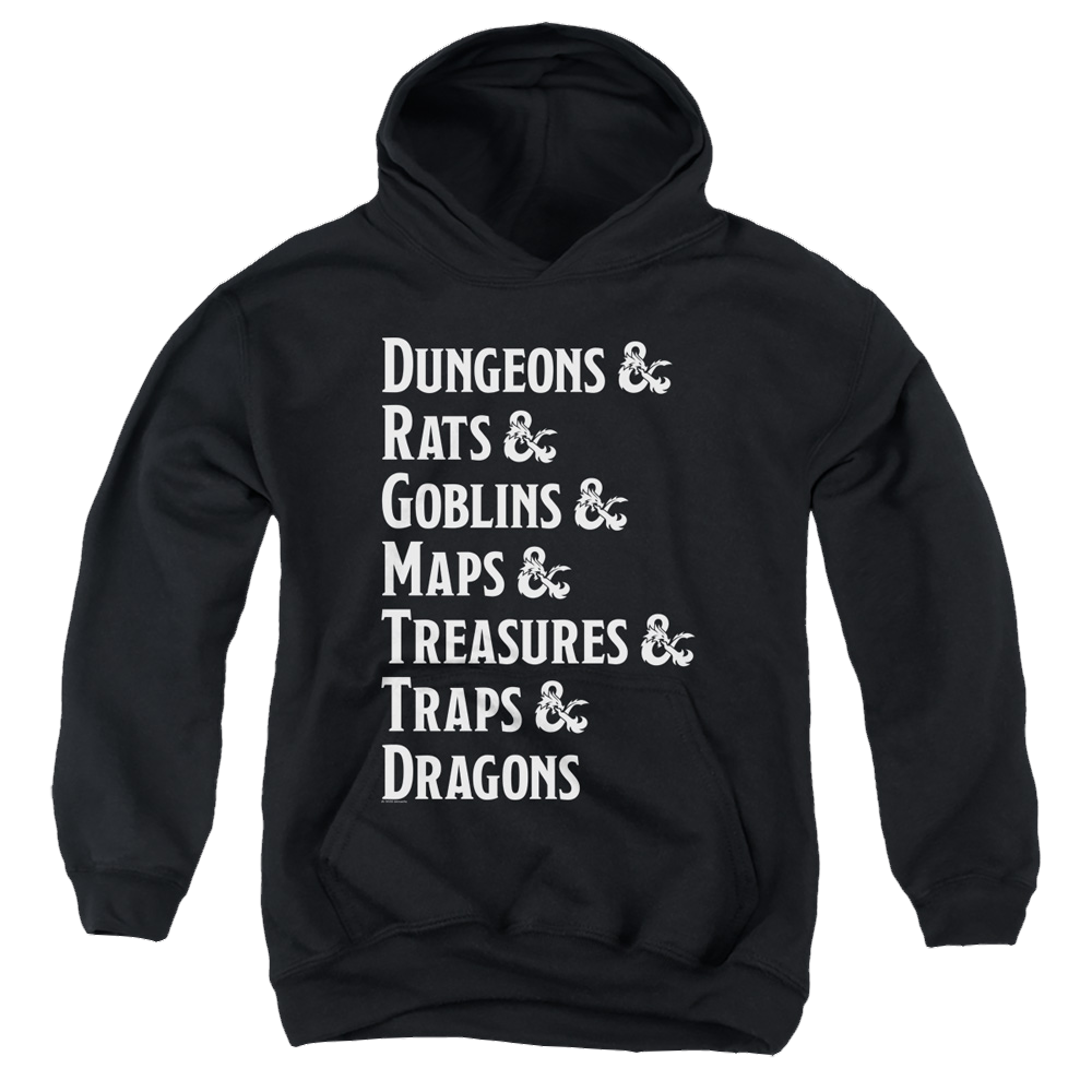 Dungeons & Dragons Dungeon List - Youth Hoodie Youth Hoodie (Ages 8-12) Dungeons & Dragons   