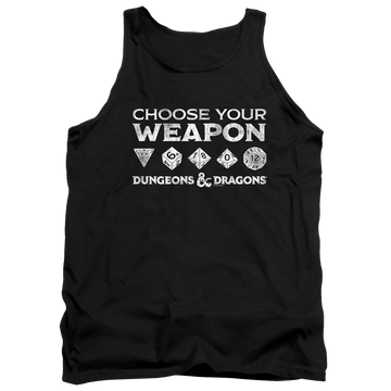 Black men's tank with Dungeons & Dragons Choose Your Weapon graphic