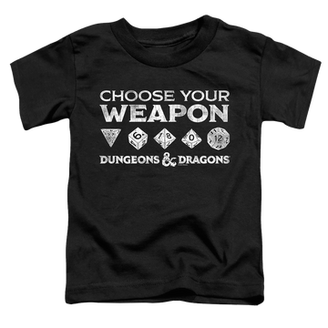 Black toddler t-shirt with Dungeons & Dragons Choose Your Weapon graphic