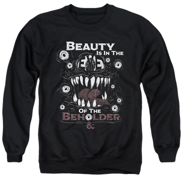 Black men's crewneck sweatshirt with Dungeons & Dragons Eye Of The Beholder graphic