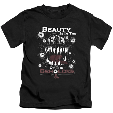 Black kid's t-shirt for ages 4 to 7 with Dungeons & Dragons Eye Of The Beholder graphic