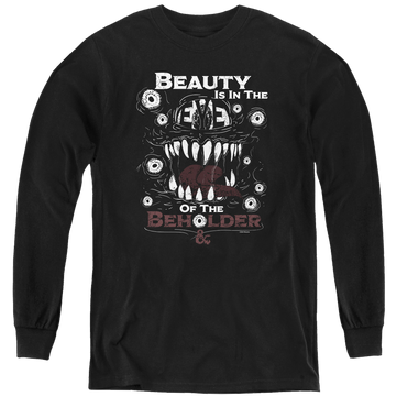Black youth long sleeve t-shirt with Dungeons & Dragons Eye Of The Beholder graphic