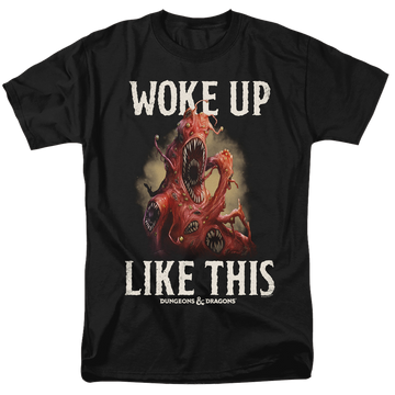 Black men's regular fit t-shirt with Dungeons & Dragons Woke Like This graphic