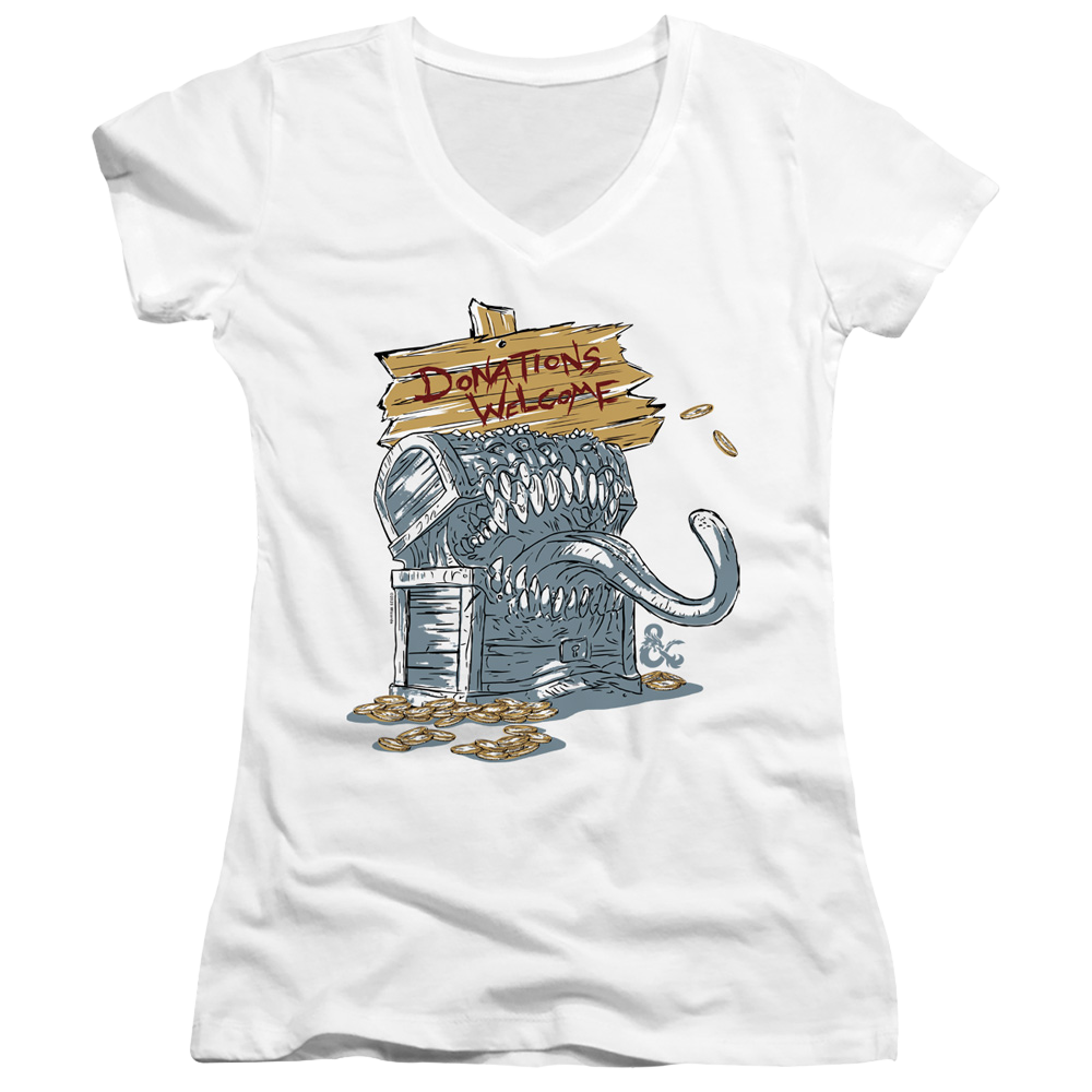 Dungeons & Dragons Donations Welcome Mimic - Juniors V-Neck T-Shirt Juniors V-Neck T-Shirt Dungeons & Dragons   