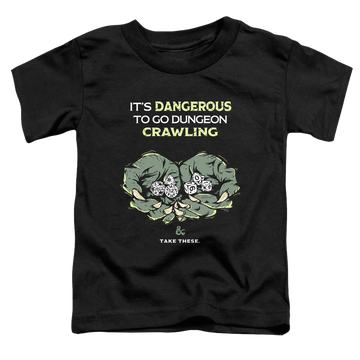 Black toddler t-shirt with Dungeons & Dragons Dangerous To Go Alone graphic