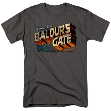 Charcoal men's regular fit t-shirt with Dungeons & Dragons Baldurs Gate graphic