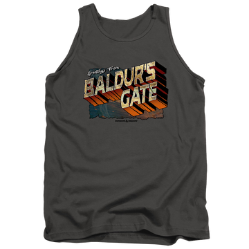 Charcoal men's tank with Dungeons & Dragons Baldurs Gate graphic