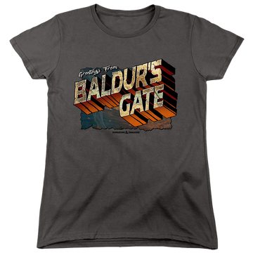 Charcoal women's t-shirt with Dungeons & Dragons Baldurs Gate graphic