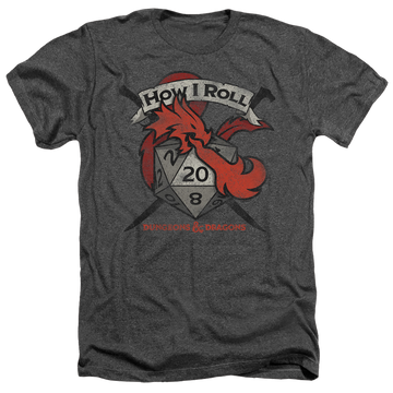 Charcoal men's heather t-shirt with Dungeons & Dragons How I Roll D And D graphic
