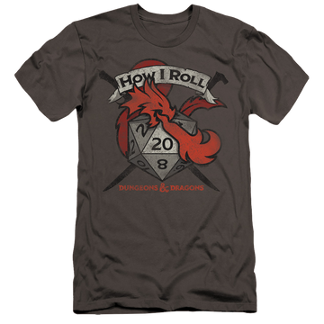 Charcoal men's premium slim fit t-shirt with Dungeons & Dragons How I Roll D And D graphic