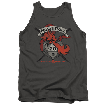 Charcoal men's tank with Dungeons & Dragons How I Roll D And D graphic