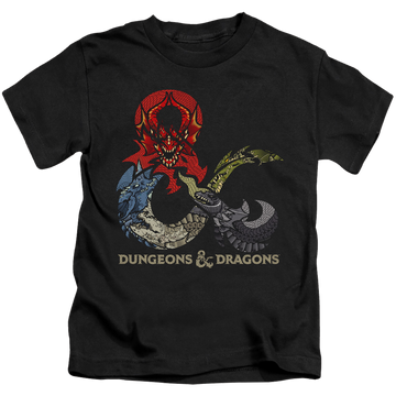 Black kid's t-shirt for ages 4 to 7 with Dungeons & Dragons Dragons In Dragons graphic