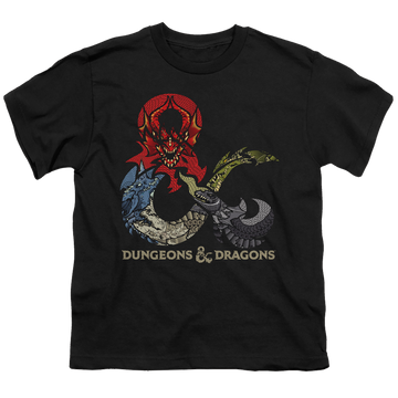 Black youth t-shirt for ages 8 to 12 with Dungeons & Dragons Dragons In Dragons graphic