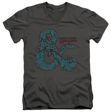 Charcoal men's v-neck t-shirt with Dungeons & Dragons Ampersand Classes graphic