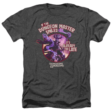 Charcoal men's heather t-shirt with Dungeons & Dragons Dungeon Master Smiles graphic