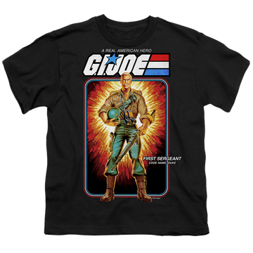 Black youth t-shirt for ages 8 to 12 with G.I. Joe Duke Card graphic