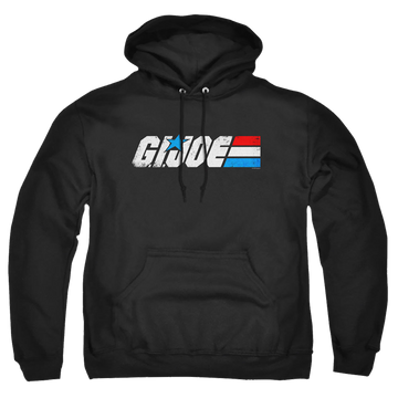 Black pullover hoodie with G.I. Joe Distressed Logo graphic