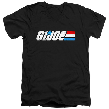 Black men's v-neck t-shirt with G.I. Joe Distressed Logo graphic