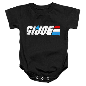 Black baby bodysuit with G.I. Joe Distressed Logo graphic