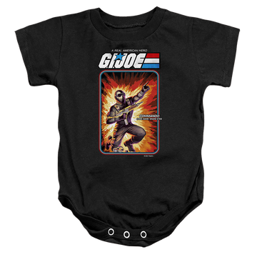 Black baby bodysuit with G.I. Joe Snake Eyes Card graphic