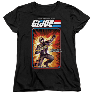 Black women's t-shirt with G.I. Joe Snake Eyes Card graphic