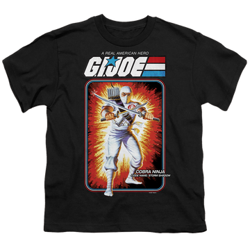Black youth t-shirt for ages 8 to 12 with G.I. Joe Storm Shadow Card graphic