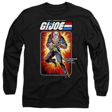 Black men's long sleeve t-shirt with G.I. Joe Destro Card graphic