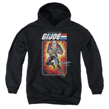Black youth hoodie for ages 8 to 12 with G.I. Joe Destro Card graphic