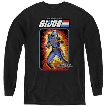 Black youth long sleeve t-shirt with G.I. Joe Cobra Commander Card graphic