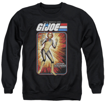Black men's crewneck sweatshirt with G.I. Joe Scarlett Card graphic