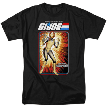 Black men's regular fit t-shirt with G.I. Joe Scarlett Card graphic