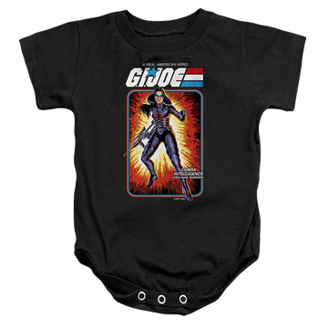 Black baby bodysuit with G.I. Joe Baroness Card graphic