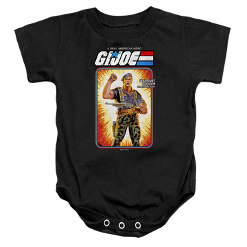 Black baby bodysuit with G.I. Joe Flint Card graphic