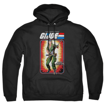 Black pullover hoodie with G.I. Joe Lady Jaye Card graphic
