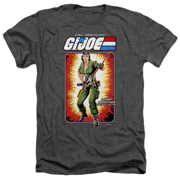 Charcoal men's heather t-shirt with G.I. Joe Lady Jaye Card graphic
