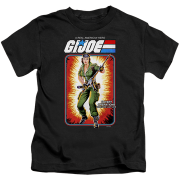 Black kid's t-shirt for ages 4 to 7 with G.I. Joe Lady Jaye Card graphic