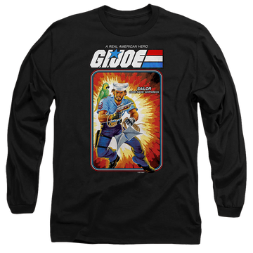 Black men's long sleeve t-shirt with G.I. Joe Shipwreck Card graphic