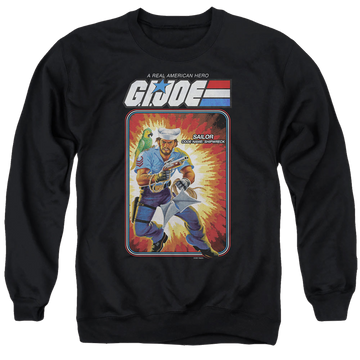 Black men's crewneck sweatshirt with G.I. Joe Shipwreck Card graphic