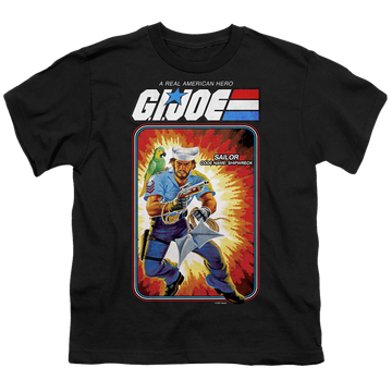 Black youth t-shirt for ages 8 to 12 with G.I. Joe Shipwreck Card graphic