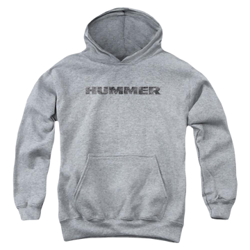 Athletic heather youth hoodie for ages 8 to 12 with Distressed Hummer Logo graphic