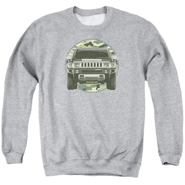 Athletic heather men's crewneck sweatshirt with Hummer Lead Or Follow graphic