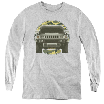 Athletic heather youth long sleeve t-shirt with Hummer Lead Or Follow graphic